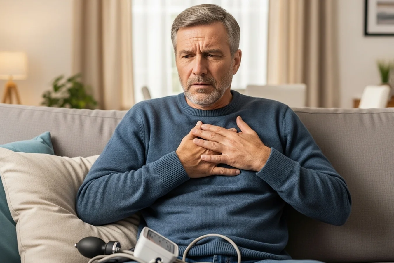 Мужчина держитс за грудь